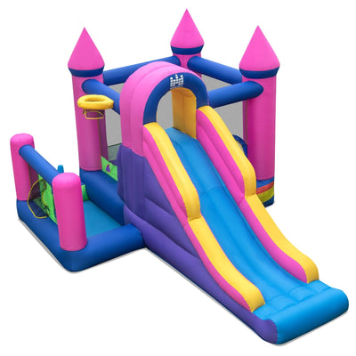 7-in-1 Kids Inflatable Bounce House with Long Slide and 735W Blower - Relaxacare