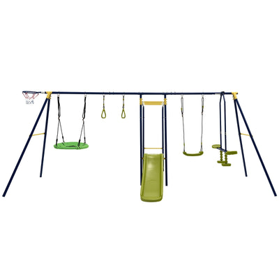 7-in-1 Stable A-shaped Outdoor Swing Set for Backyard - Relaxacare