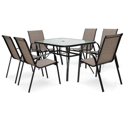 7-Piece Patio Dining Set with 6 Stackable Chairs - Relaxacare