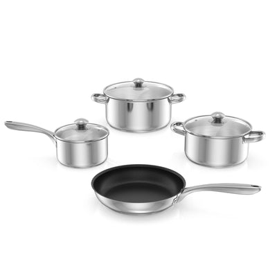 7-Piece Stainless Steel Cookware Set with Tempered Glass Lid - Relaxacare