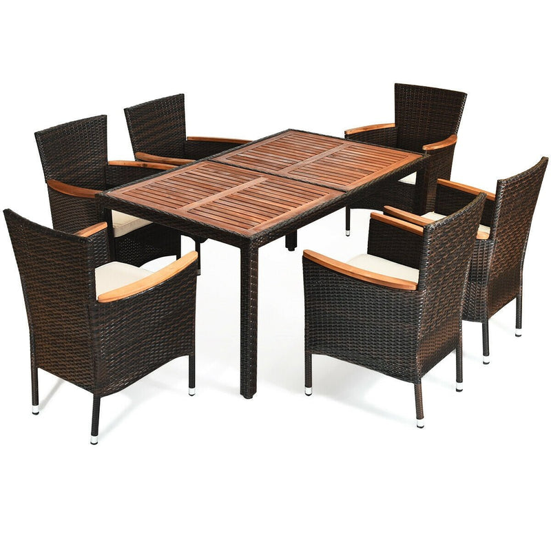 7 Pieces Garden Dining Patio Rattan Set with Cushions for Backyard - Relaxacare