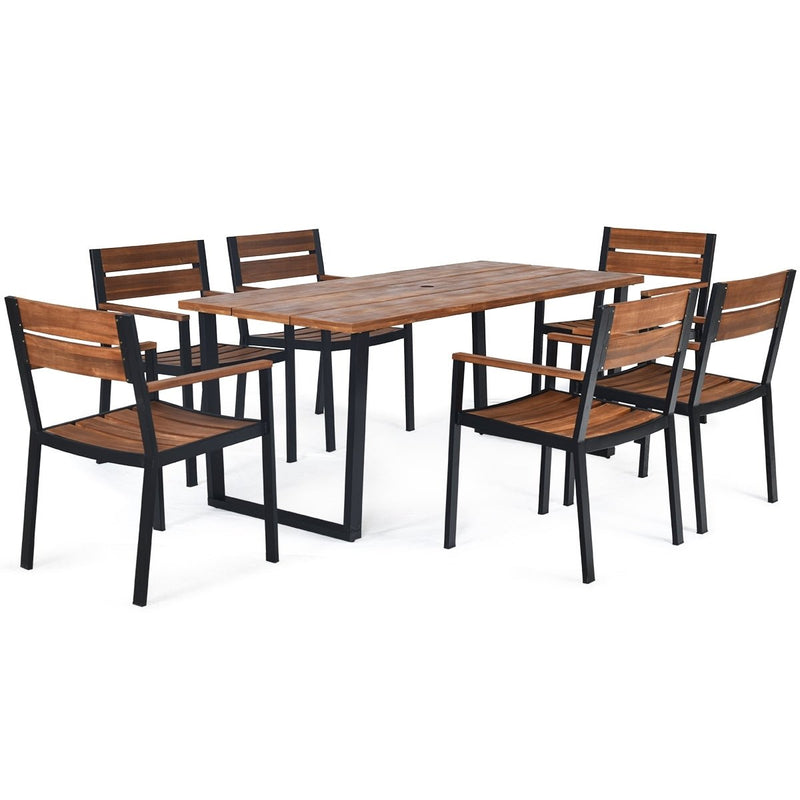 7 Pieces Outdoor Patio Dining Table Set with Hole - Relaxacare