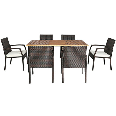 7 Pieces Patio Rattan Cushioned Dining Set with Umbrella Hole - Relaxacare