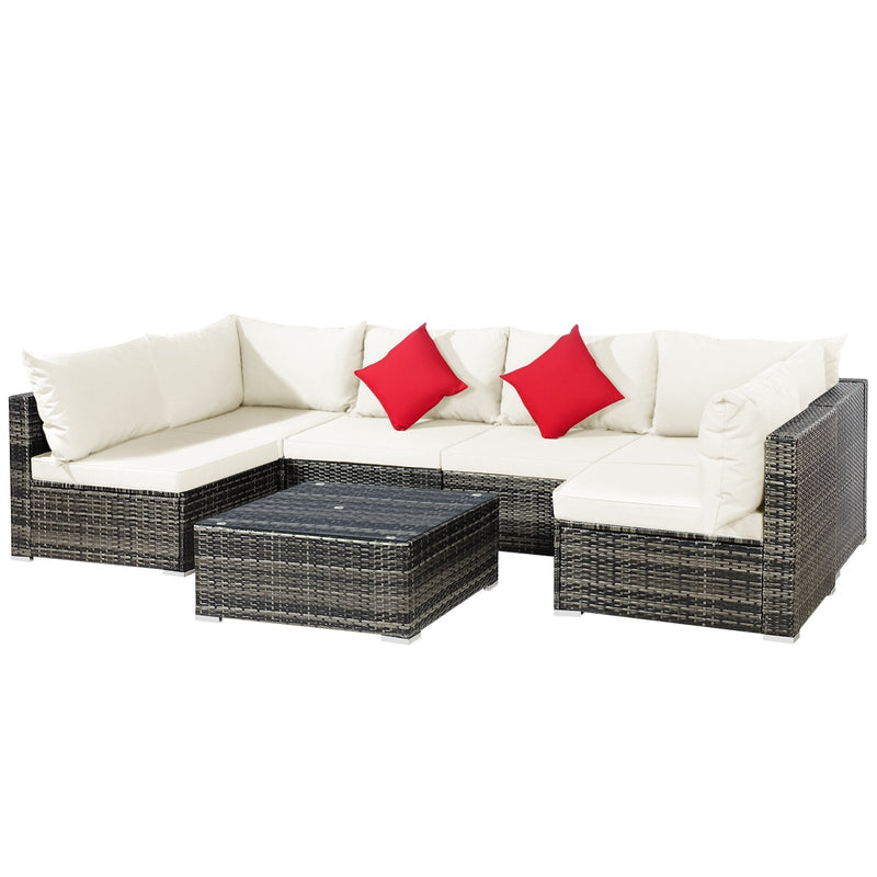 7 Pieces Patio Rattan Furniture Set Sectional Sofa Garden Cushion-White - Relaxacare