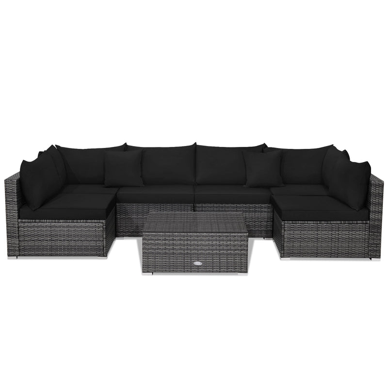 7 Pieces Patio Rattan Furniture Set with Sectional Sofa Cushioned - Relaxacare