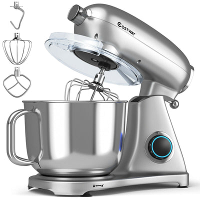 7 Quart 800W 6-Speed Electric Tilt-Head Food Stand Mixer-Silver - Relaxacare