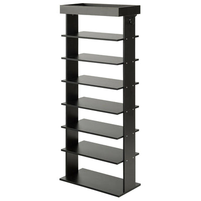 7-Tier Vertical Design Wooden Shoe Storage Shelf with Hooks-Black - Relaxacare