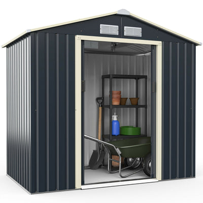 7 X 4 Feet Metal Storage Shed with Sliding Double Lockable Doors - Relaxacare