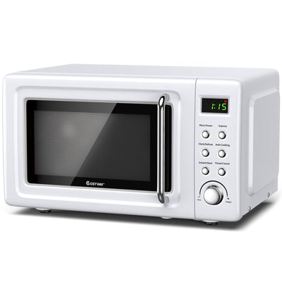 700W Retro Countertop Microwave Oven with 5 Micro Power and Auto Cooking Function-White - Relaxacare