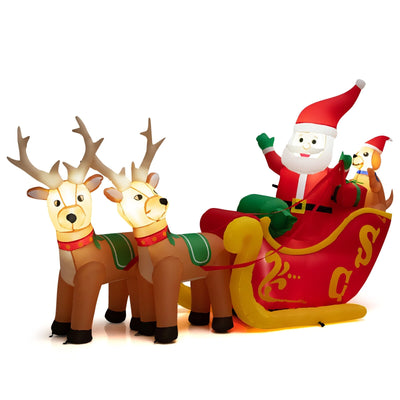 7.2 Feet Long Christmas Inflatable Santa on Sleigh with LED Lights Dog and Gifts Yard - Relaxacare