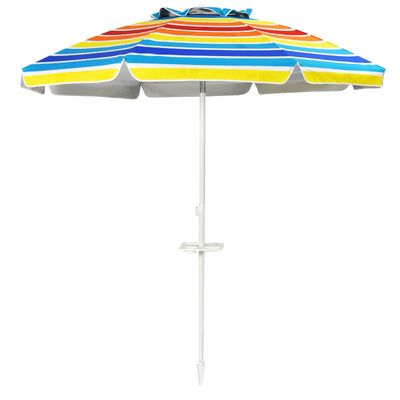 7.2 Feet Portable Outdoor Beach Umbrella with Sand Anchor and Tilt Mechanism for Poolside and Garden-Multicolor - Relaxacare