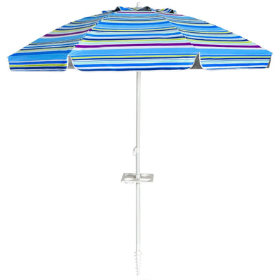 7.2 FT Portable Outdoor Beach Umbrella with Sand Anchor and Tilt Mechanism for Poolside and Garden-Blue - Relaxacare