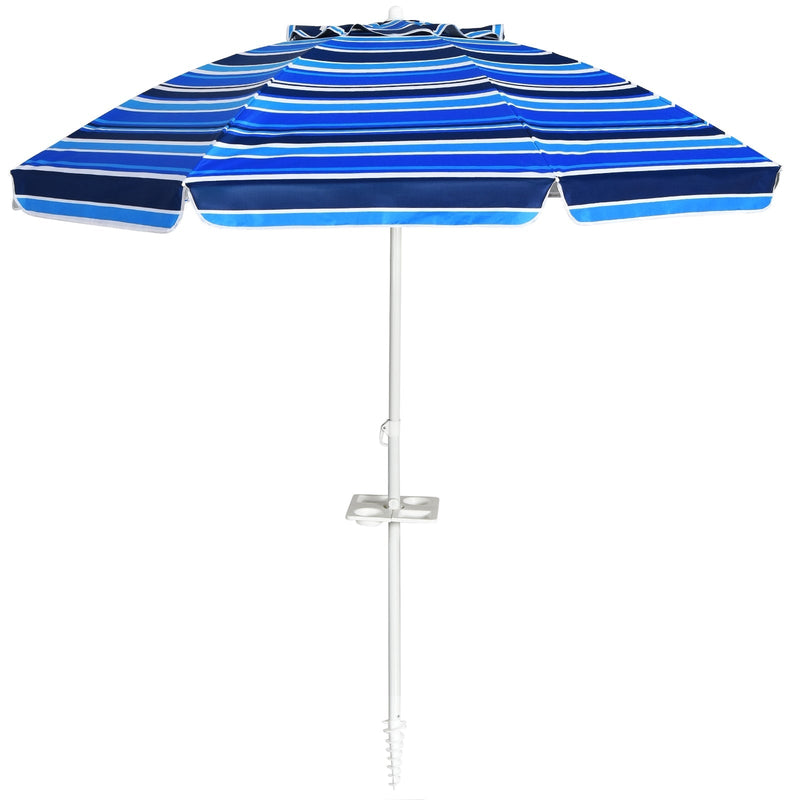 7.2 FT Portable Outdoor Beach Umbrella with Sand Anchor and Tilt Mechanism for Poolside and Garden-Navy - Relaxacare