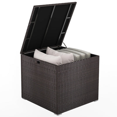 72 Gallon Rattan Outdoor Storage Box with Zippered Liner and Solid Pneumatic Rod - Relaxacare