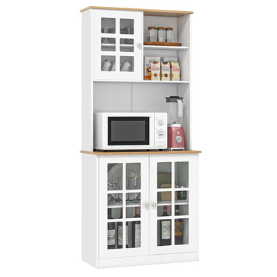 72 Inch Freestanding Pantry Cabinet with Hutch and Adjustable Shelf-White - Relaxacare