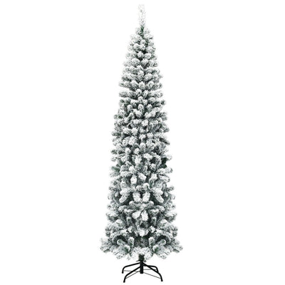 7.5 Feet Unlit Hinged Snow Flocked Artificial Pencil Christmas Tree with 641 Tips - Relaxacare