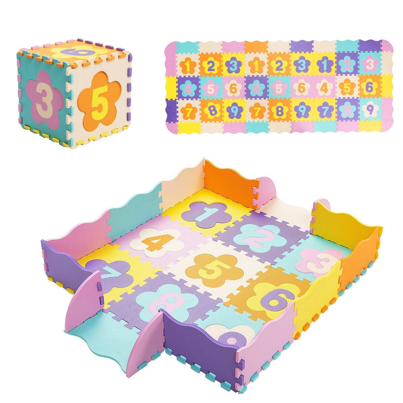75 Pieces Baby Foam Interlocking Play Mat with Fence with Detachable Numbers - Relaxacare