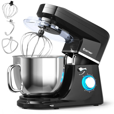 7.5 QT Tilt-Head Stand Mixer 6 Speed 660W with Dough Hook Beater -Black - Relaxacare