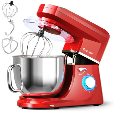 7.5 QT Tilt-Head Stand Mixer 6 Speed 660W with Dough Hook Beater -Red - Relaxacare