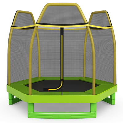 7FT Kids Trampoline with Safety Enclosure Net-Green - Relaxacare