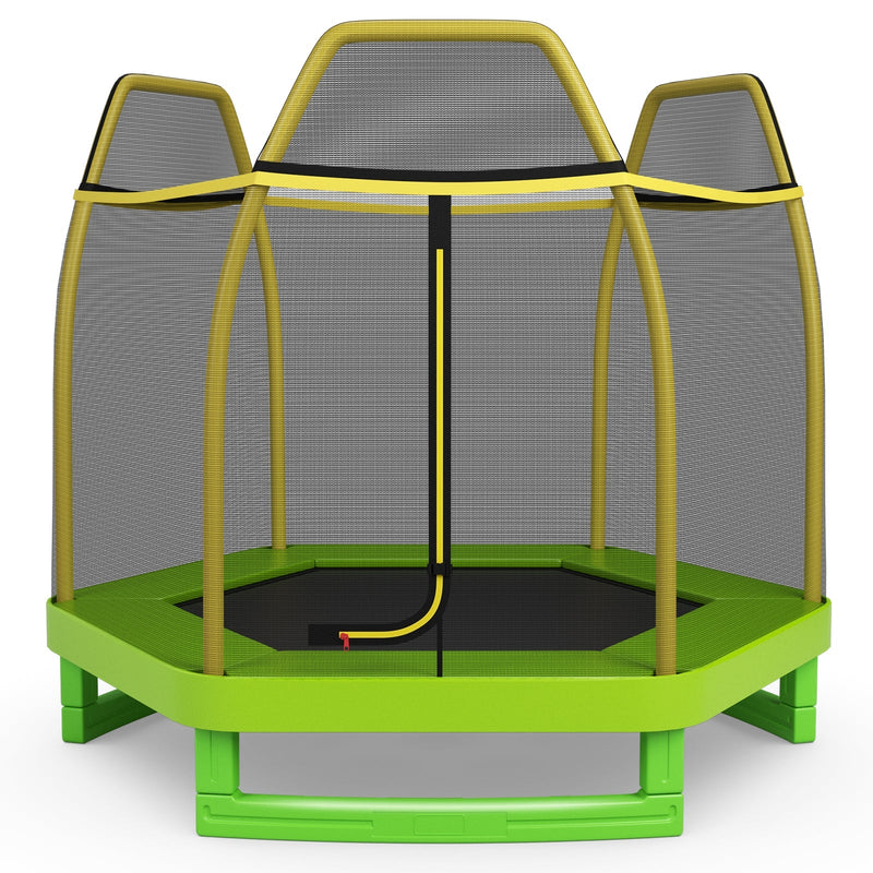 7FT Kids Trampoline with Safety Enclosure Net-Green - Relaxacare