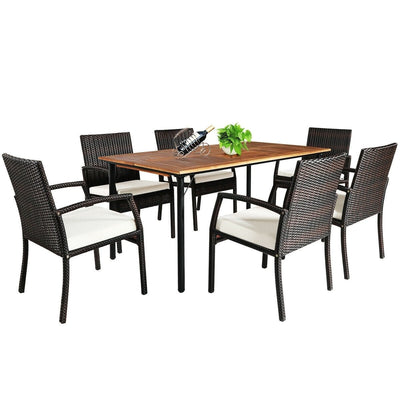 7Pcs Patio Rattan Cushioned Dining Set with Umbrella Hole-Warm White - Relaxacare