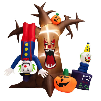 8 Feet Halloween Inflatable Tree Giant Blow-up Spooky Dead Tree with Pop-up Clowns - Relaxacare