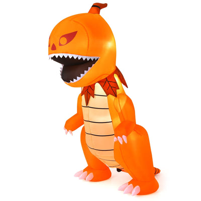 8 Feet Halloween Inflatables Pumpkin Head Dinosaur with LED Lights and 4 Stakes - Relaxacare