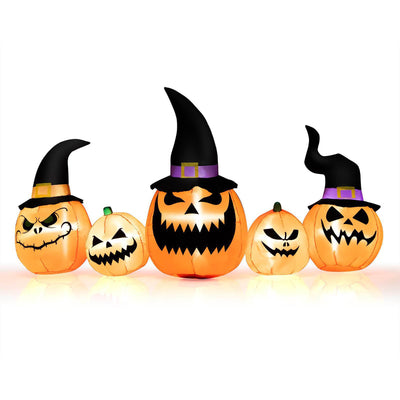 8 Feet Inflatable Pumpkin Family Waterproof Halloween Yard Decoration with LED Lights - Relaxacare