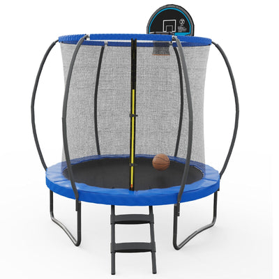 8 Feet Recreational Trampoline with Basketball Hoop and Net Ladder - Relaxacare