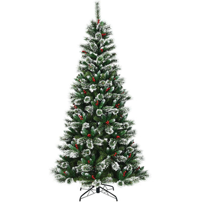 8 Feet Snow Flocked Artificial Christmas Hinged Tree - Relaxacare