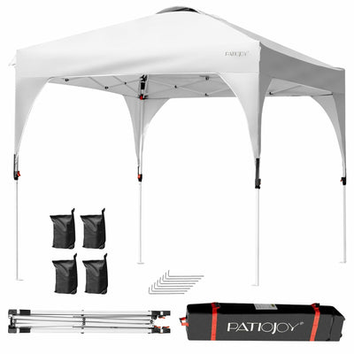 8 Feet x 8 Feet Outdoor Pop Up Tent Canopy Camping Sun Shelter with Roller Bag-White - Relaxacare