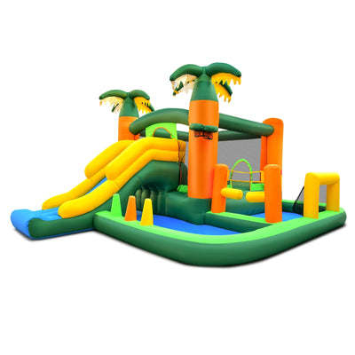 8-in-1 Tropical Inflatable Bounce Castle with 2 Ball Pits Slide and Tunnel - Relaxacare