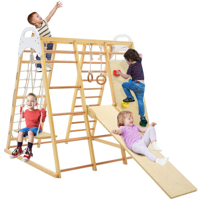 8-in-1 Wooden Jungle Gym Playset with Monkey Bars-Natural - Relaxacare