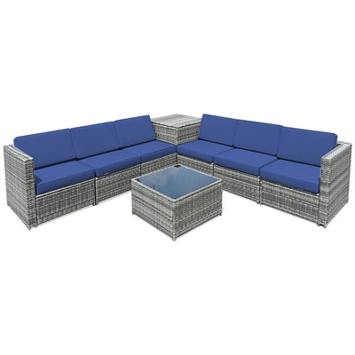 8 Piece Wicker Sofa Rattan Dining Set Patio Furniture with Storage Table - Relaxacare