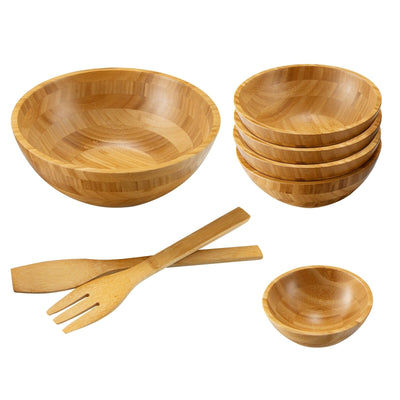 8 Pieces Bamboo Salad Bowl Set with Server Utensils-Natural - Relaxacare
