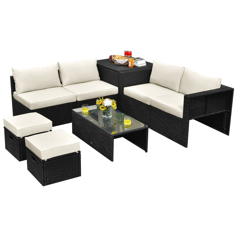 8 Pieces Patio Furniture Set with Storage Box and Waterproof Cover - Relaxacare
