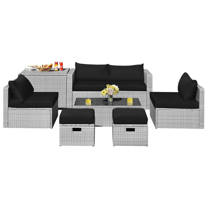 8 Pieces Patio Rattan Furniture Set with Storage Waterproof Cover and Cushion - Relaxacare