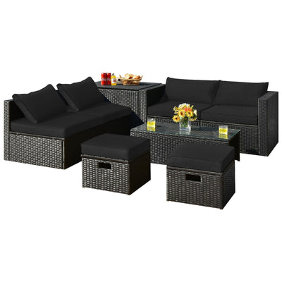 8 Pieces Patio Rattan Storage Table Furniture Set-Black - Relaxacare
