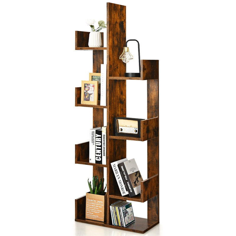 8 Shelf Wood Bookshelf with 8 Book Shelves for Home Office Decor - Relaxacare