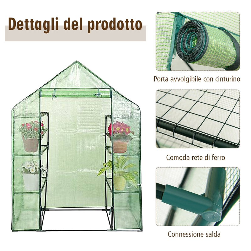 8 shelves Mini Walk In Greenhouse Outdoor Gardening Plant Green House - Relaxacare