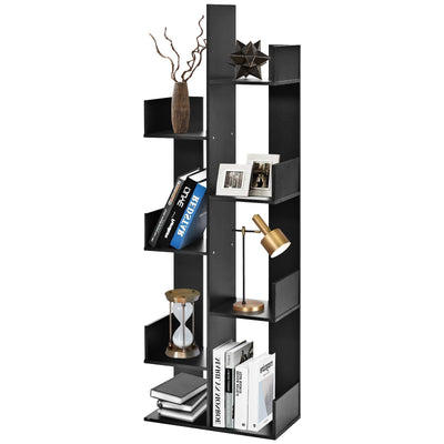 8-Tier Bookshelf Bookcase with 8 Open Compartments Space-Saving Storage Rack -Black - Relaxacare