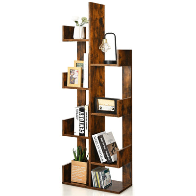 8-Tier Bookshelf Bookcase with 8 Open Compartments Space-Saving Storage Rack -Coffee - Relaxacare