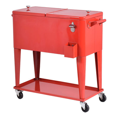 80 Quart Outdoor Patio Rolling Steel Construction Cooler - Relaxacare