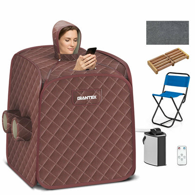 800W 2 Person Portable Steam Sauna Tent SPA with Hat Side Holes 3L Steamer-Coffee - Relaxacare