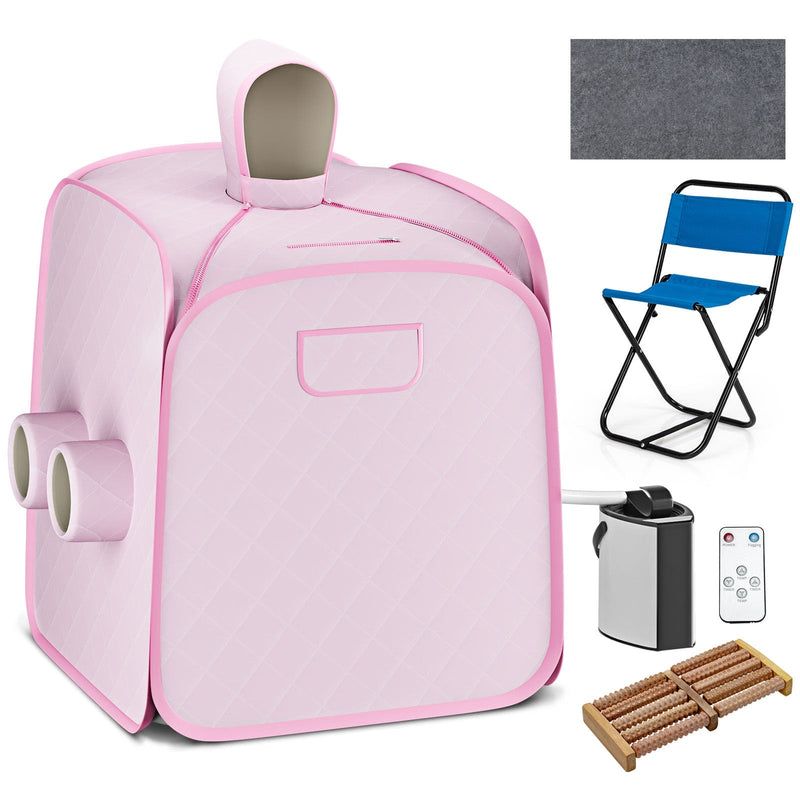 800W 2 Person Portable Steam Sauna Tent SPA with Hat Side Holes 3L Steamer-Pink - Relaxacare