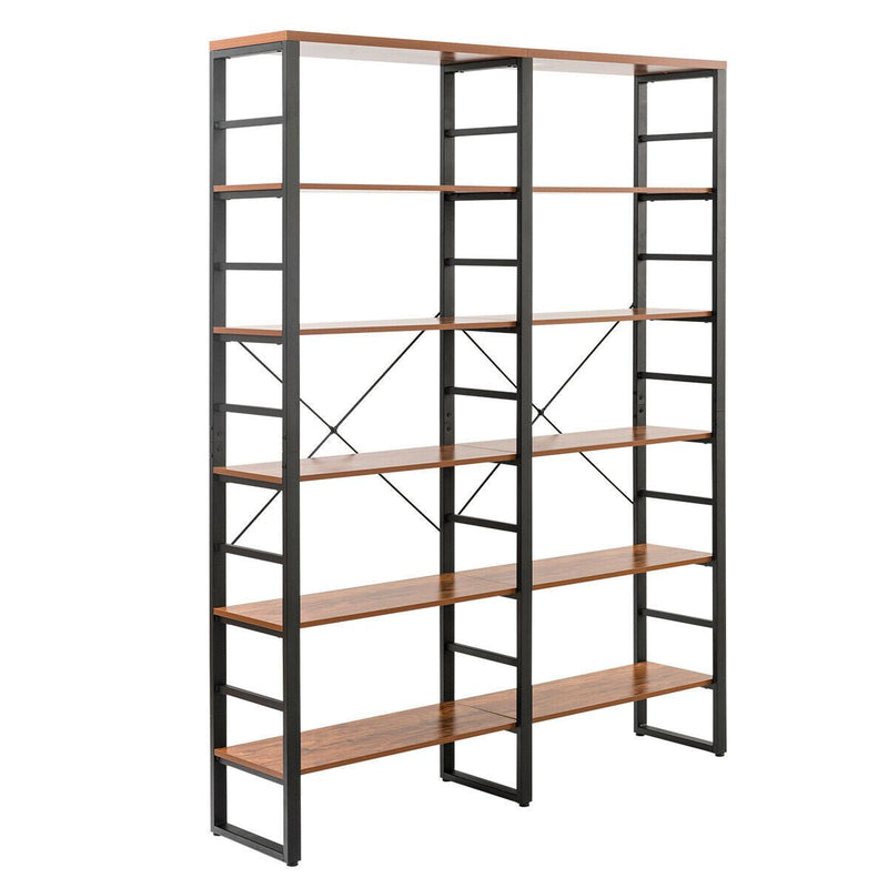 80.7 Inch Double Wide 6-Shelf Bookcase Industrial Metal Storage Shelf - Relaxacare