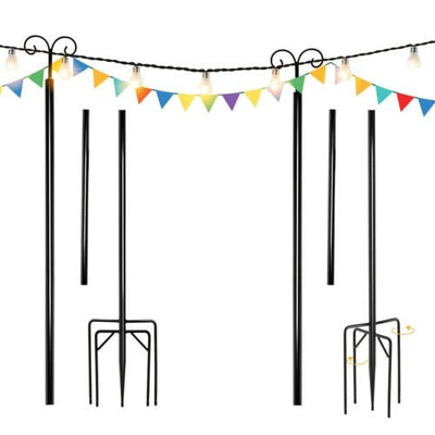 8/10 Feet 2 Pack Outdoor String Light Poles with Top Arc Hook and 5-Prong Base - Relaxacare