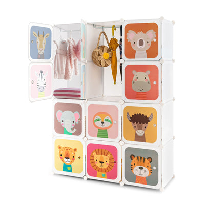 8/12 Cube Kids Wardrobe Closet with Hanging Section and Doors-12 Cubes - Relaxacare