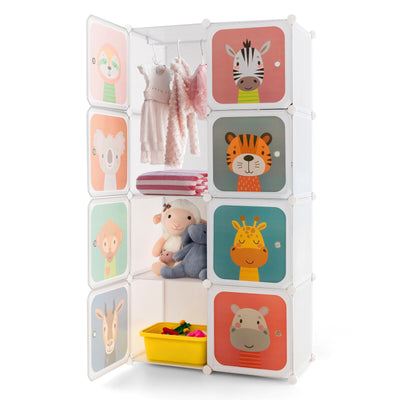 8/12 Cube Kids Wardrobe Closet with Hanging Section and Doors-8 Cubes - Relaxacare